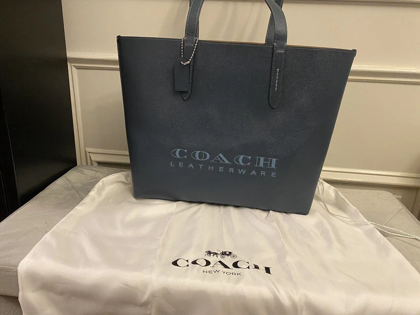 Coach Highline Crossgrain Blue Leather Tote & Dust Bag NWOT