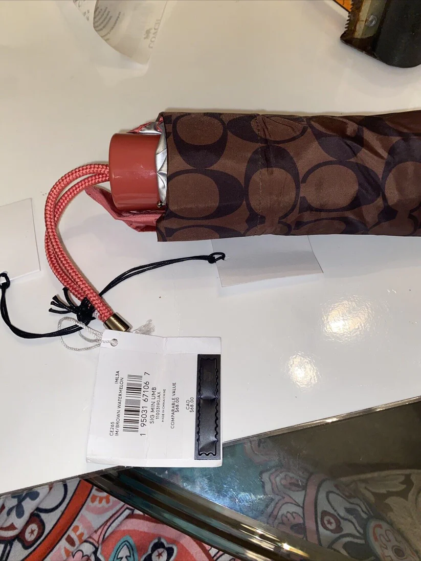 Coach Signature Mini Umbrella Watermelon with strap NWT Retail $68 - Image 2
