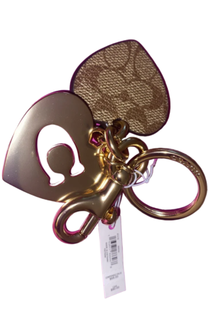Coach Signature Hearts Key Ring Keychain - Gold (91478) NWT