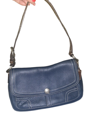 Coach Chelsea Navy Blue Pebbled Leather Front Flap Medium Vintage Hobo Bag EUC