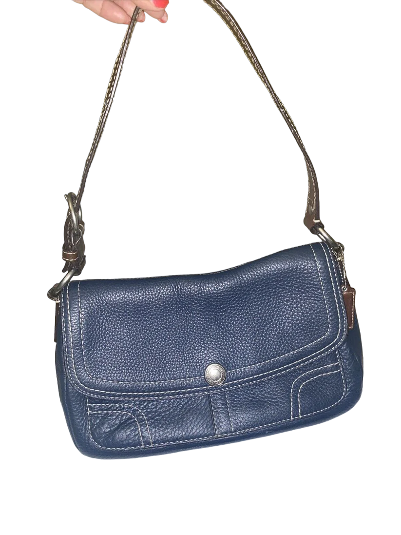 Coach Chelsea Navy Blue Pebbled Leather Front Flap Medium Vintage Hobo Bag EUC