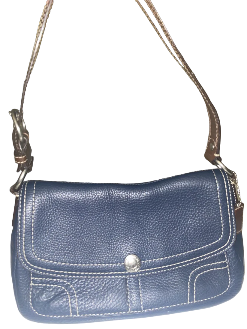 Coach Chelsea Navy Blue Pebbled Leather Front Flap Medium Vintage Hobo Bag EUC - Image 2