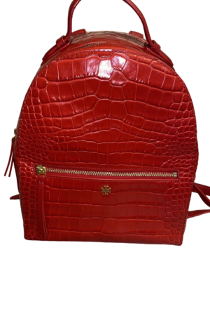 Tory Burch Croc-Embossed Mini Backpack Womens Red. Retail $495