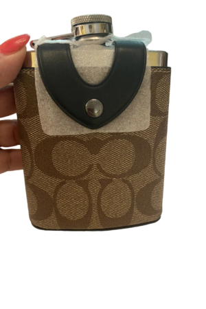 COACH QB/Khaki SIG “C” Coated Canvas/Calf Leather w/Metal Pocket Flask - NWT