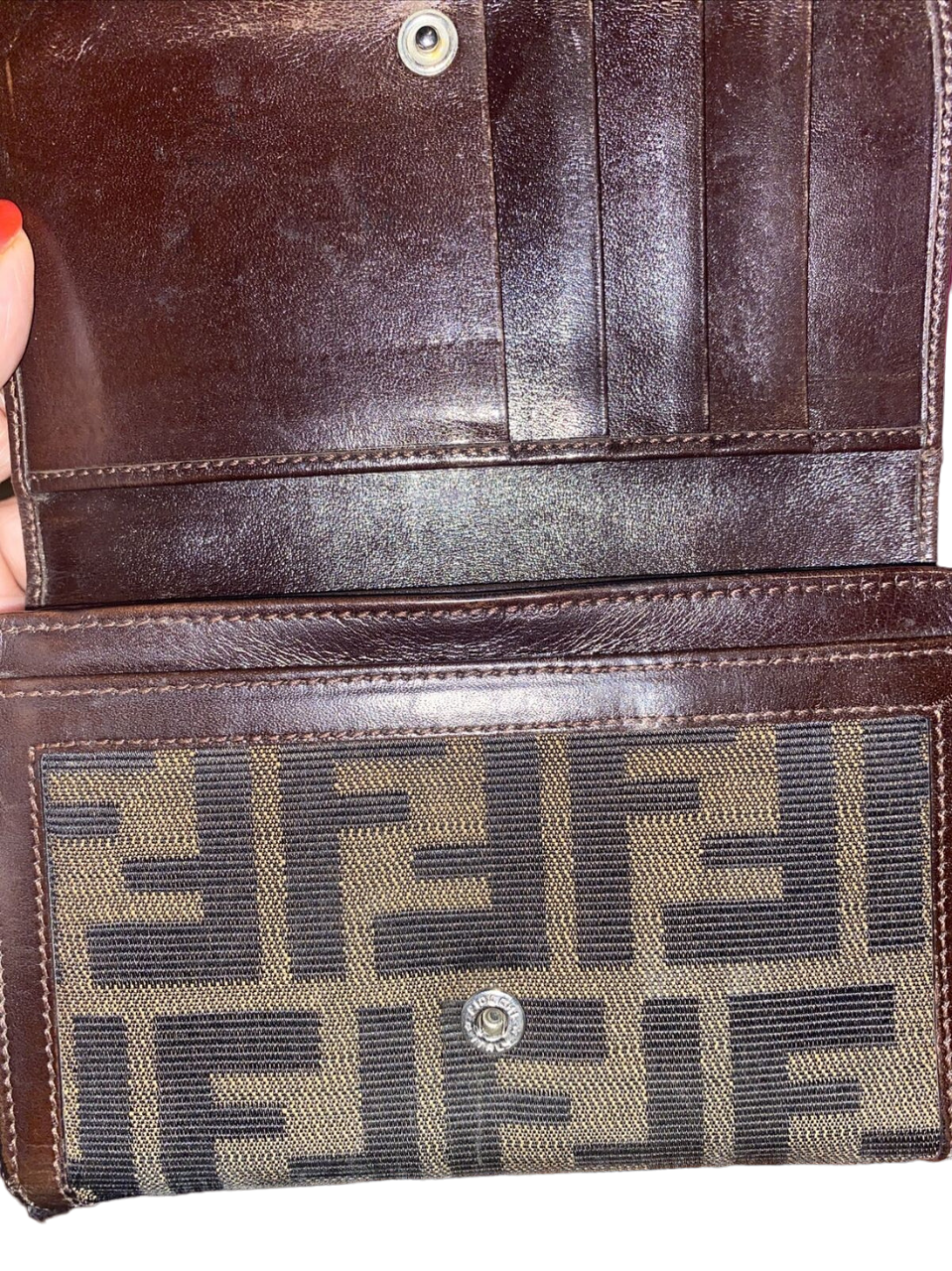 Fendi Vintage Zucca Bi-Fold Canvas & Leather Wallet EUC - Image 2