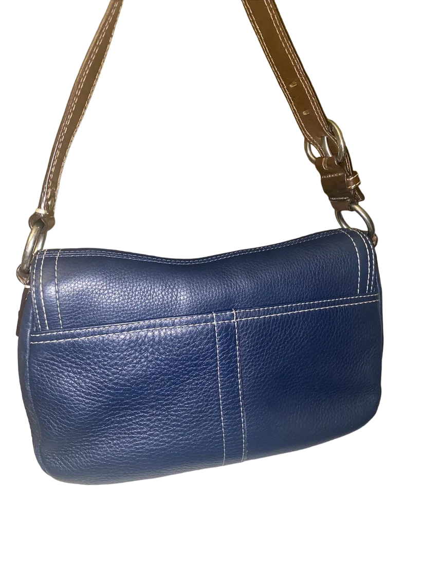 Coach Chelsea Navy Blue Pebbled Leather Front Flap Medium Vintage Hobo Bag EUC - Image 5