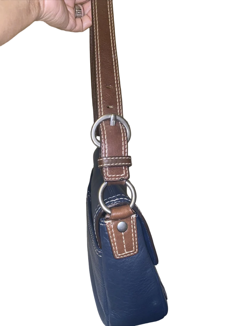 Coach Chelsea Navy Blue Pebbled Leather Front Flap Medium Vintage Hobo Bag EUC - Image 6