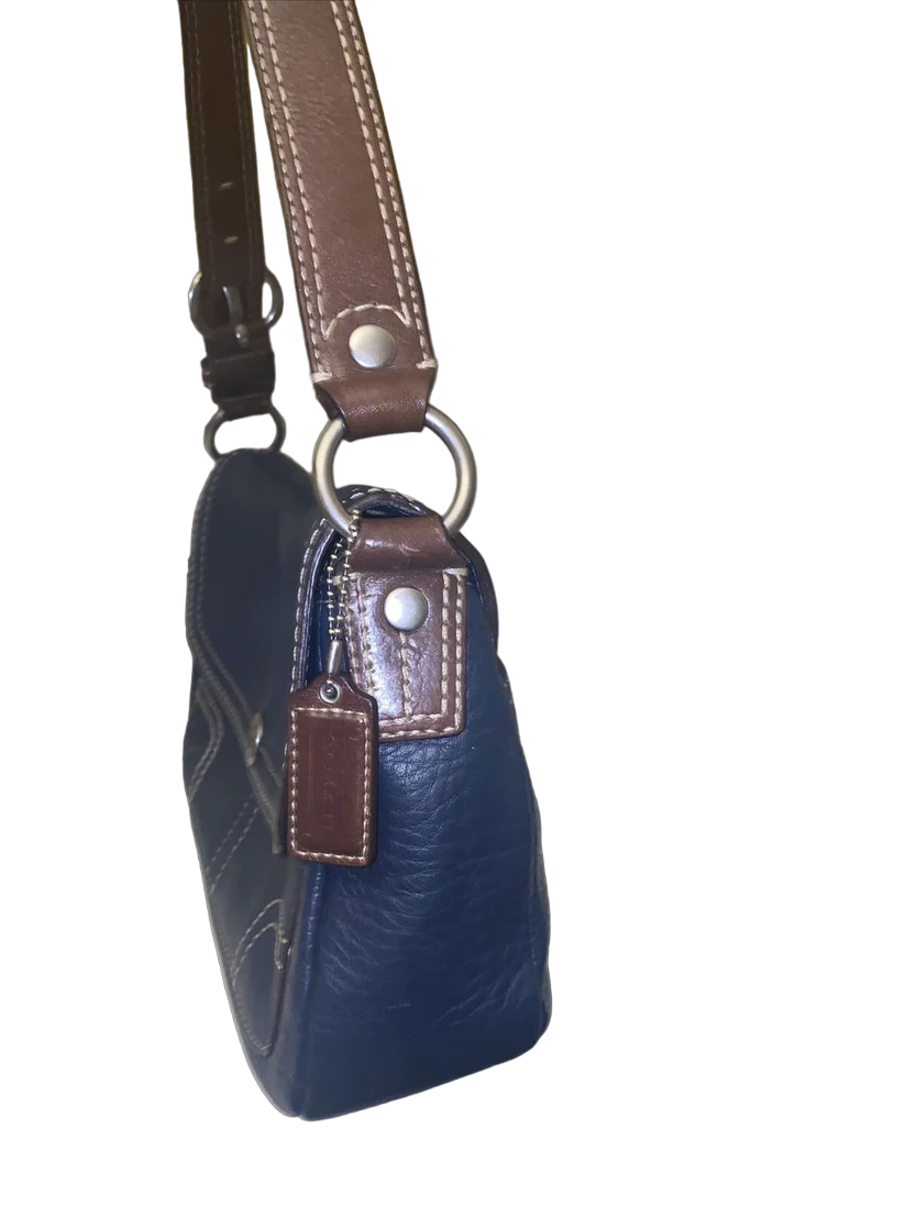 Coach Chelsea Navy Blue Pebbled Leather Front Flap Medium Vintage Hobo Bag EUC - Image 7