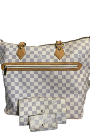 Louis Vuitton Damier Azur Shoulder Bag w Azur Canvas Long Wallet & 4 Key Holder