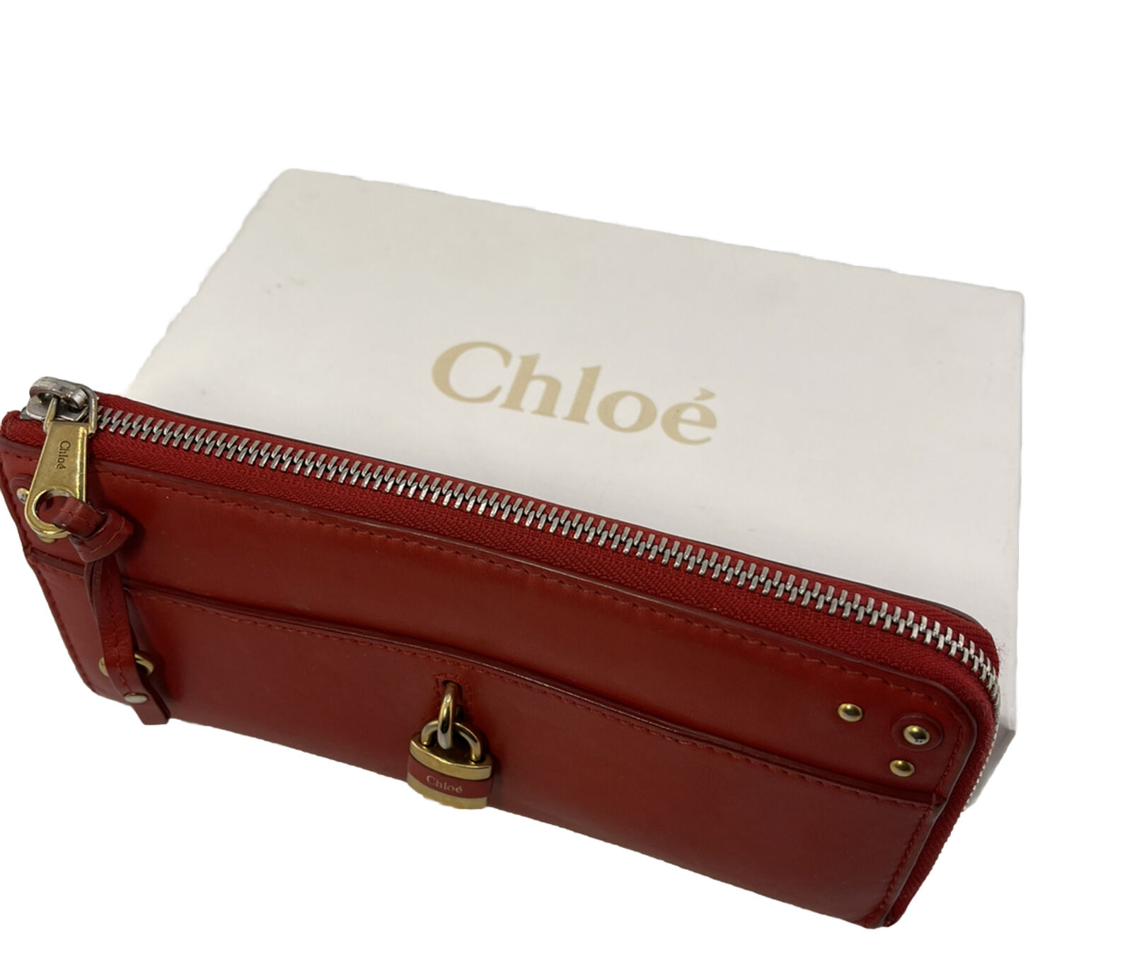 Chloe Padington Lock & Key Red Leather Zip Long Wallet
