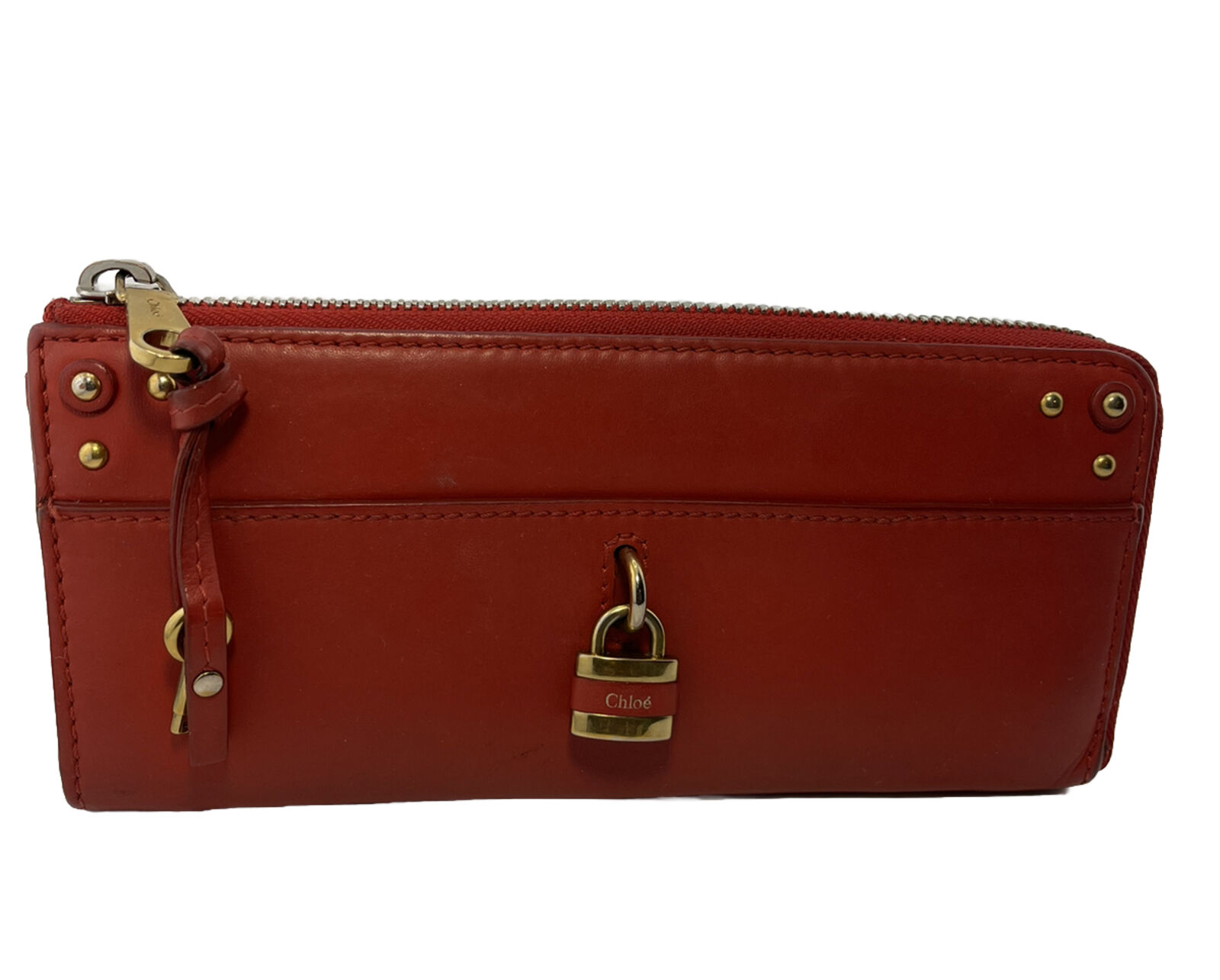 Chloe Padington Lock & Key Red Leather Zip Long Wallet - Image 2
