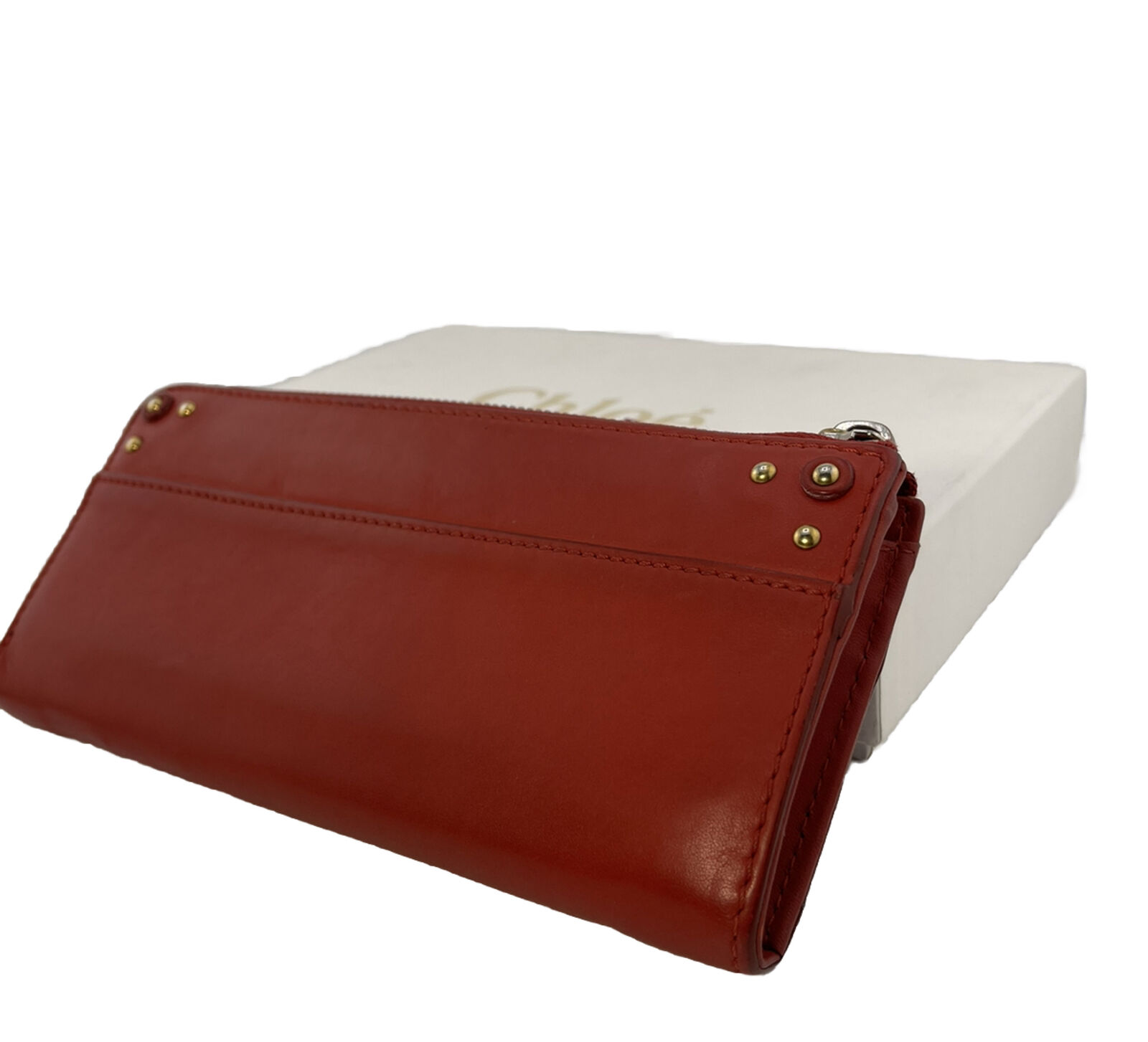 Chloe Padington Lock & Key Red Leather Zip Long Wallet - Image 4