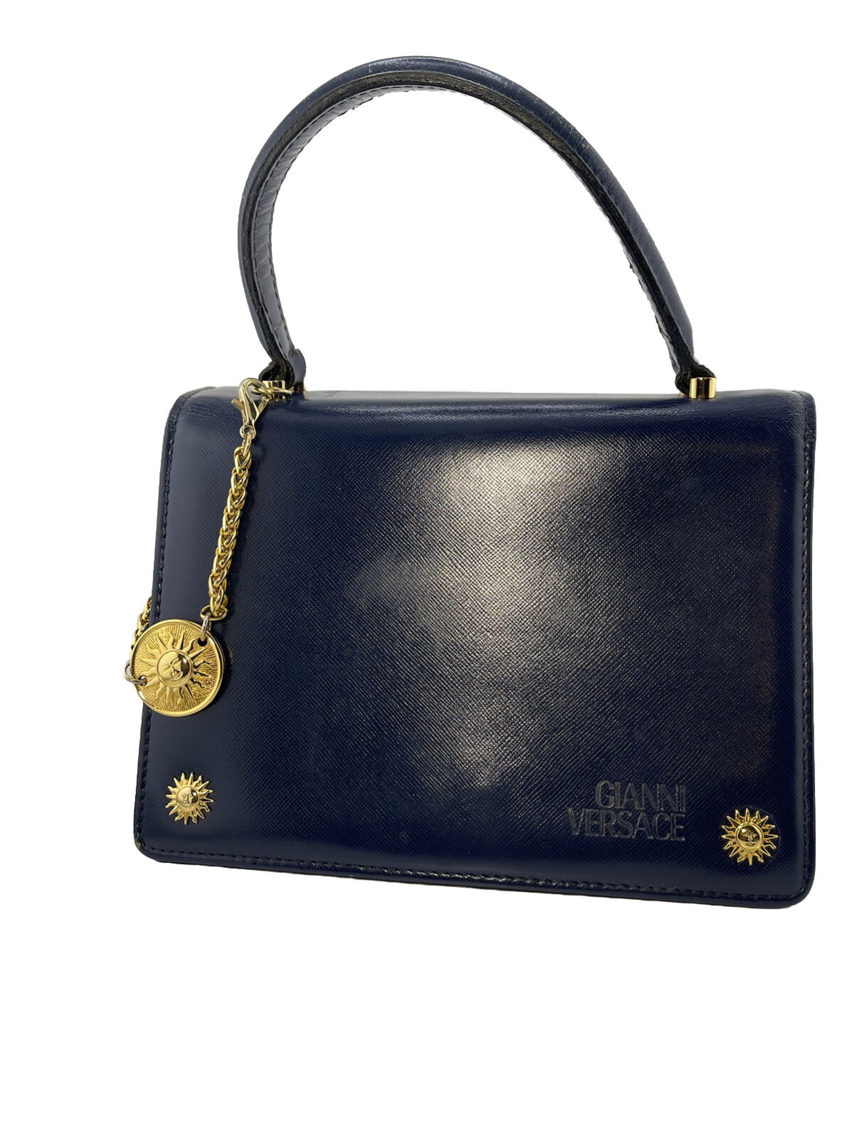 Gianni Versace Sunburst Leather Navy Blue Bag - Excellent Condition