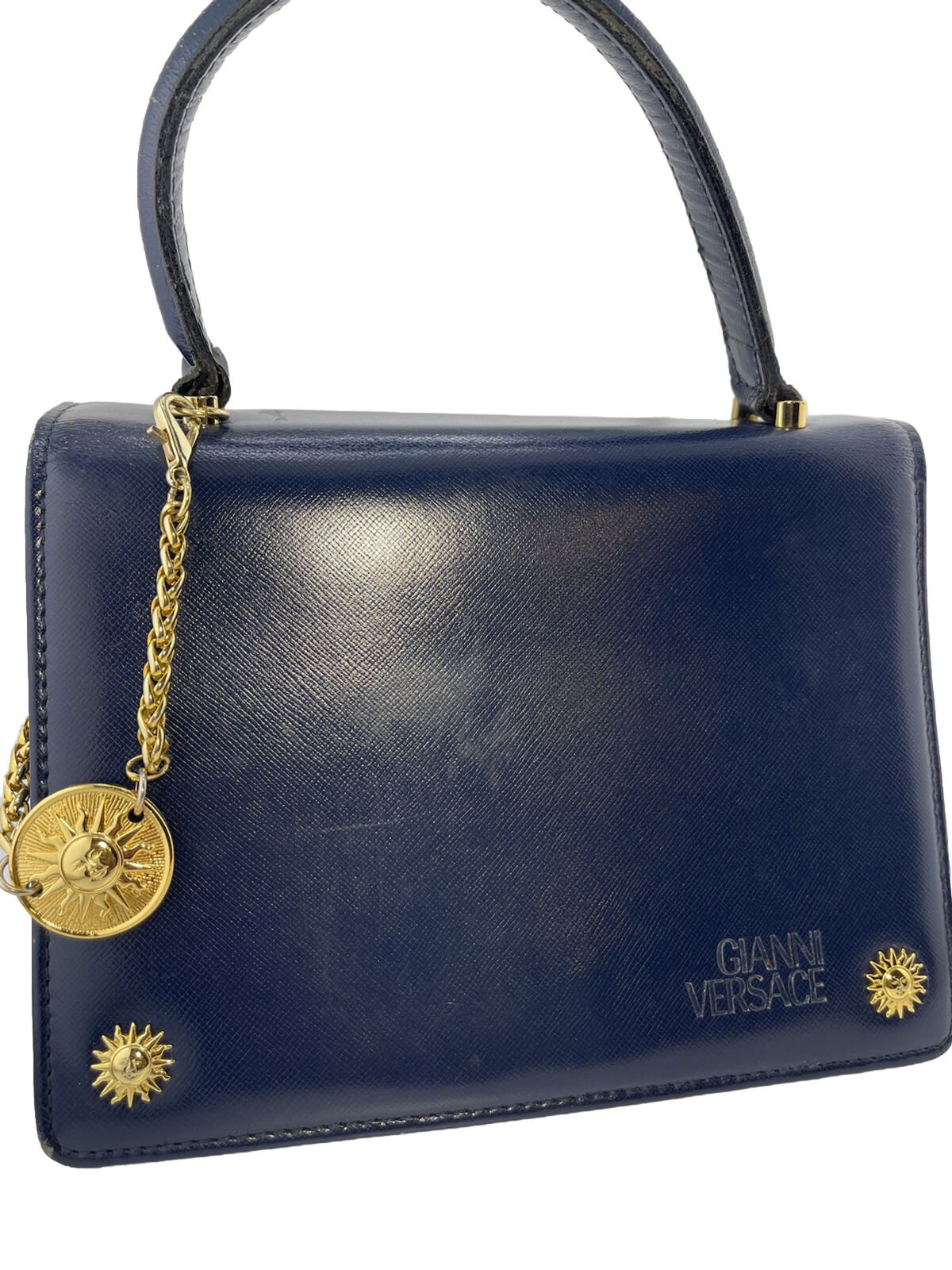 Gianni Versace Sunburst Leather Navy Blue Bag - Excellent Condition - Image 2