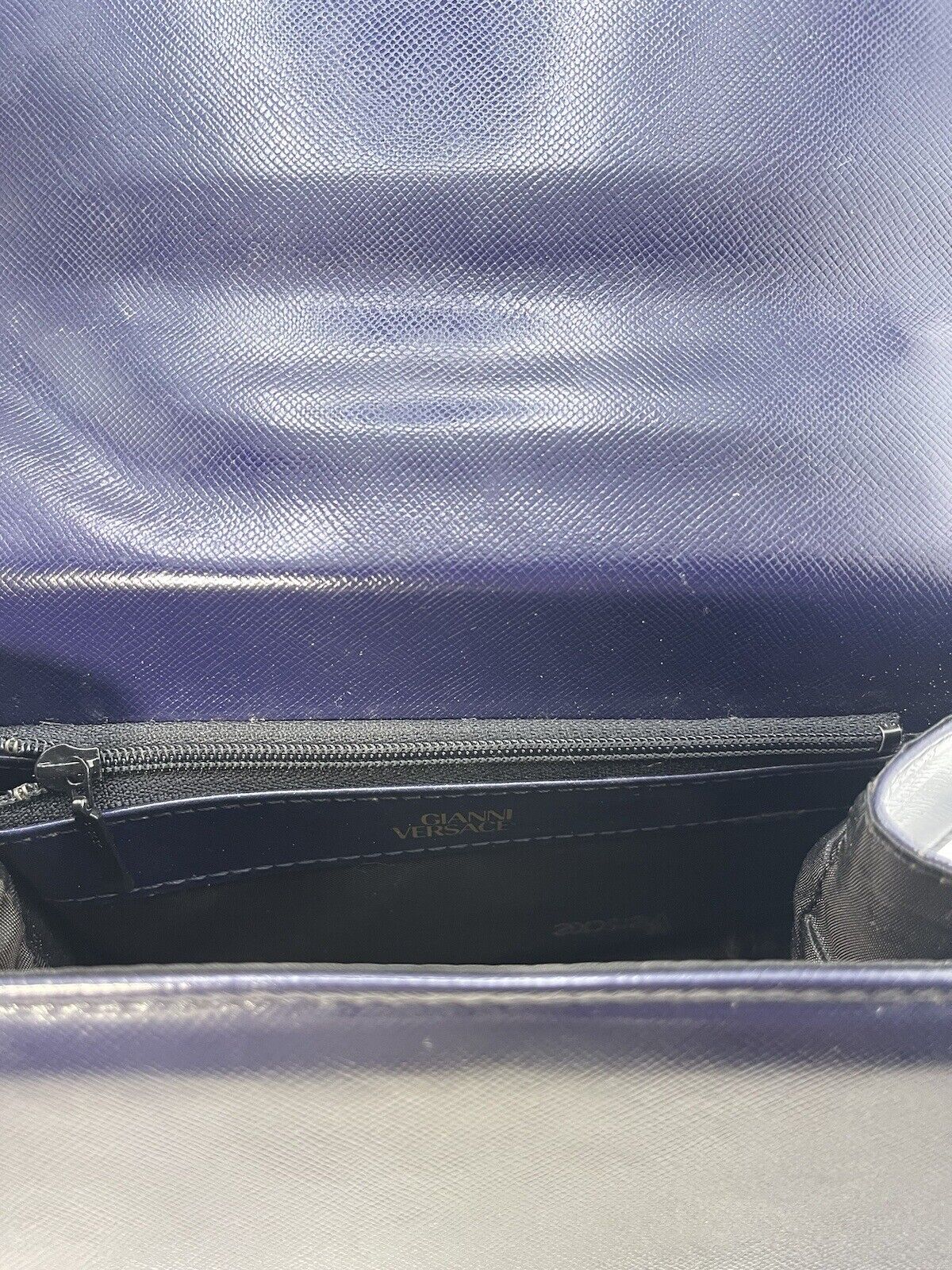 Gianni Versace Sunburst Leather Navy Blue Bag - Excellent Condition - Image 6