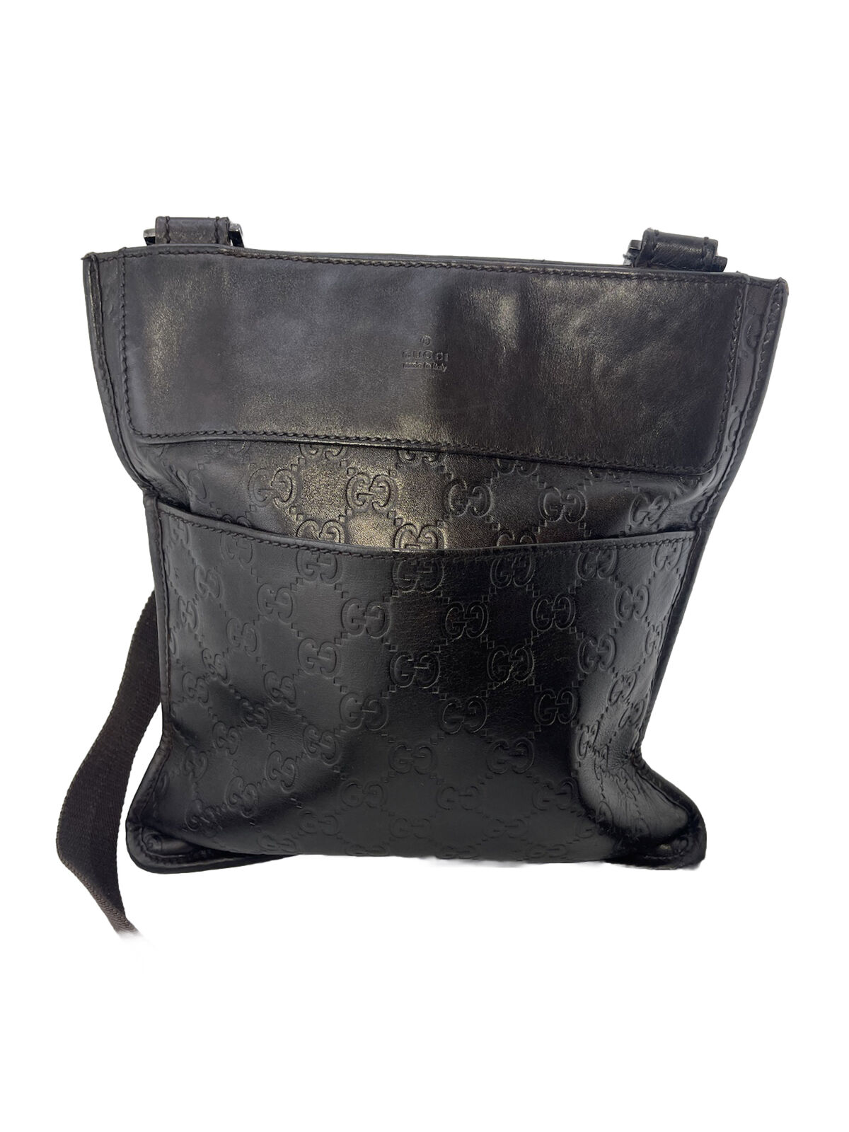 Gucci Vintage GG Unisex Black Leather Messenger Bag