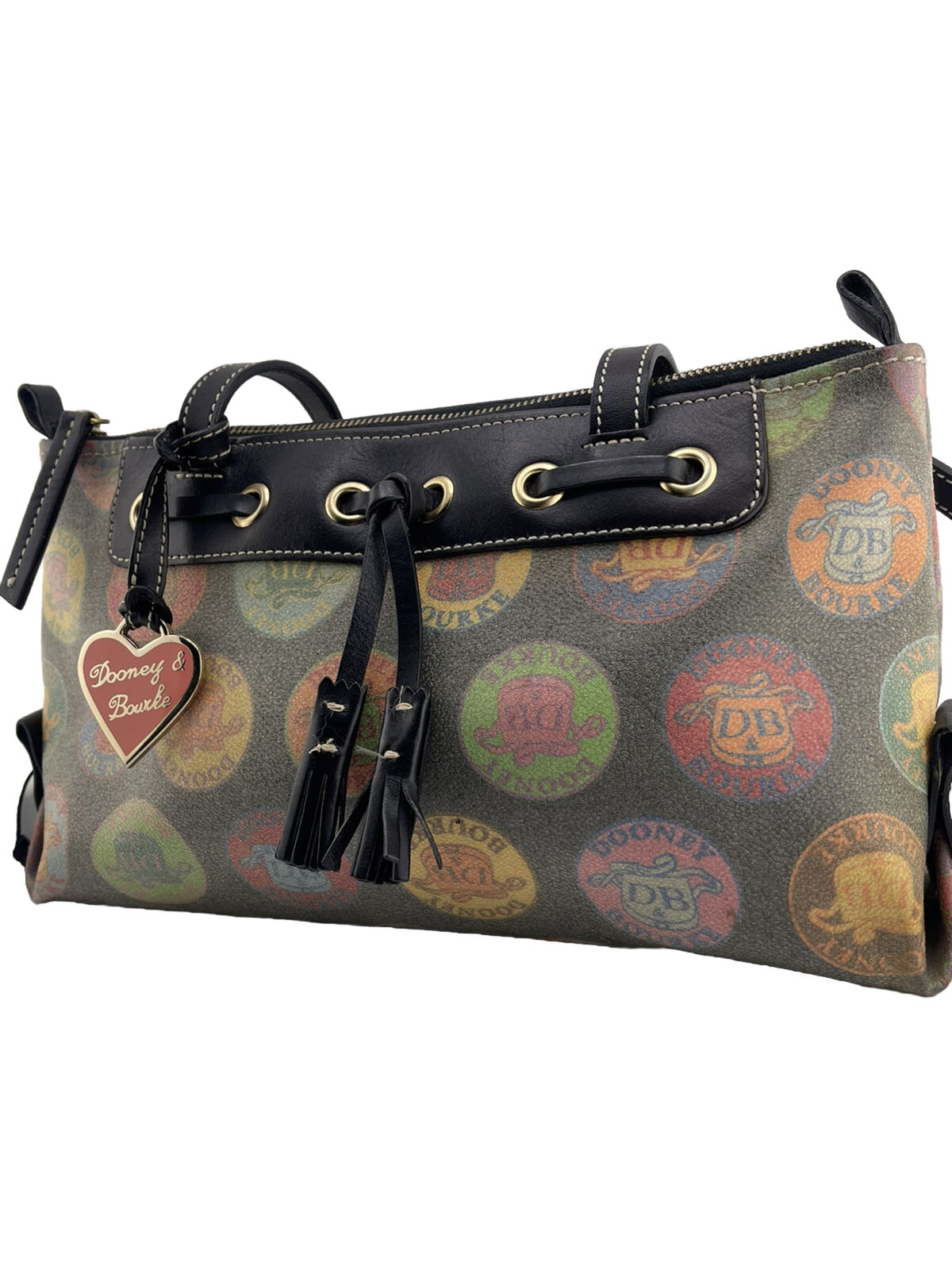 Dooney & Bourke Signature Medallion Satchel Coated Canvas & Leather Handbag - Image 2
