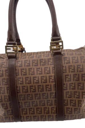 Fendi Brown Vintage Zucchino Forever Bauletto Boston Bag