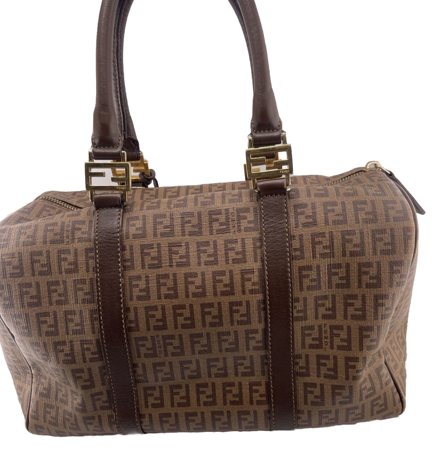 Fendi Brown Vintage Zucchino Forever Bauletto Boston Bag - Image 2