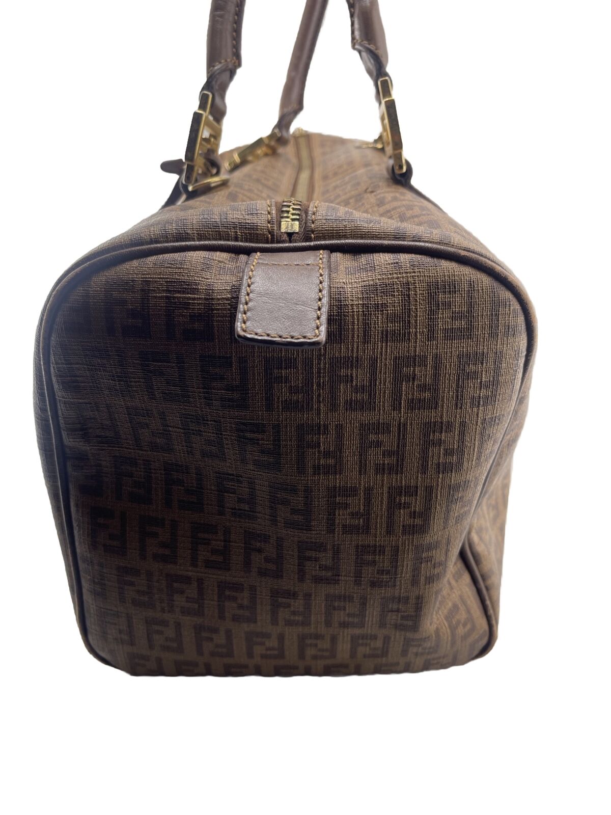 Fendi Brown Vintage Zucchino Forever Bauletto Boston Bag - Image 4