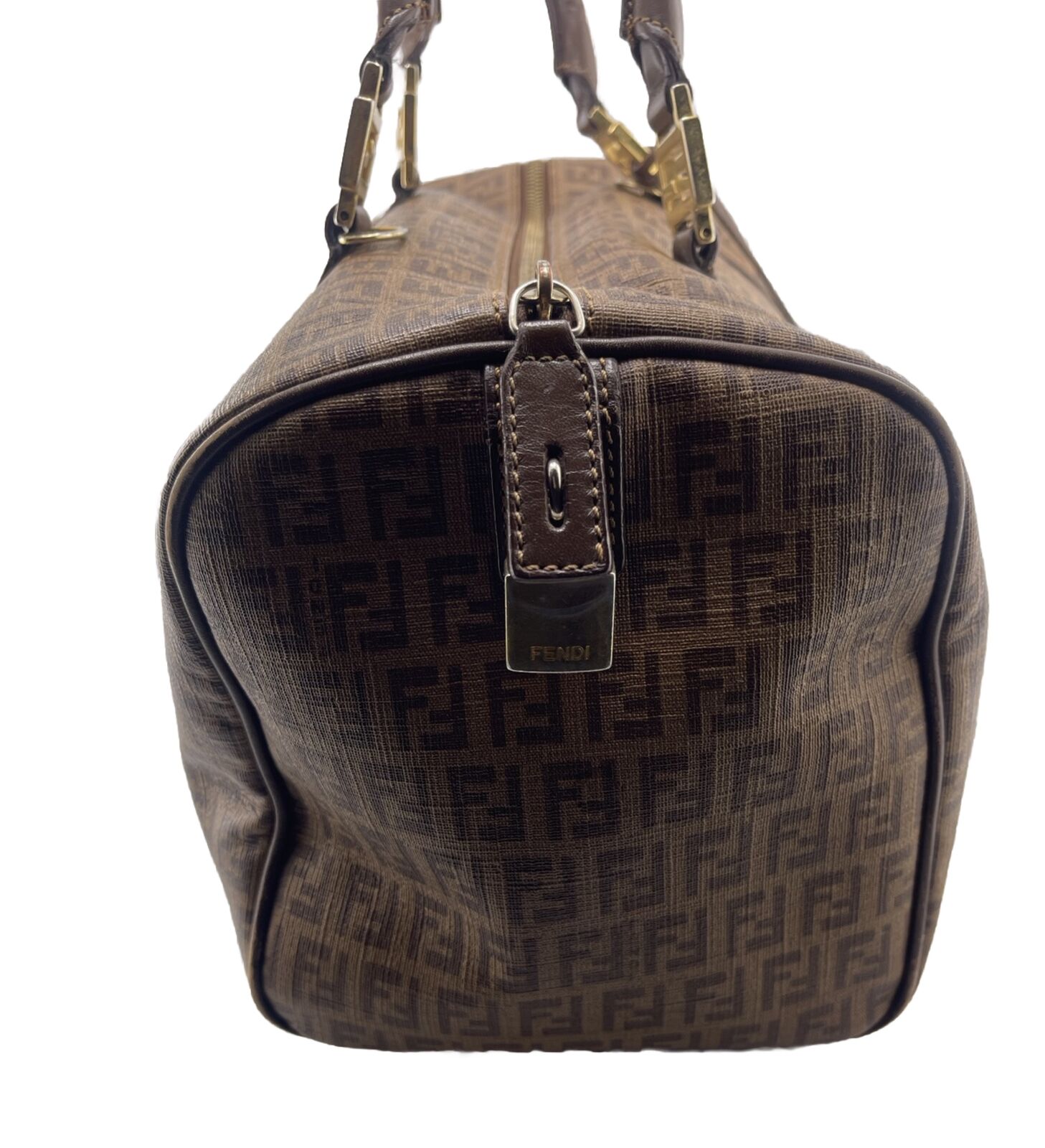 Fendi Brown Vintage Zucchino Forever Bauletto Boston Bag - Image 5