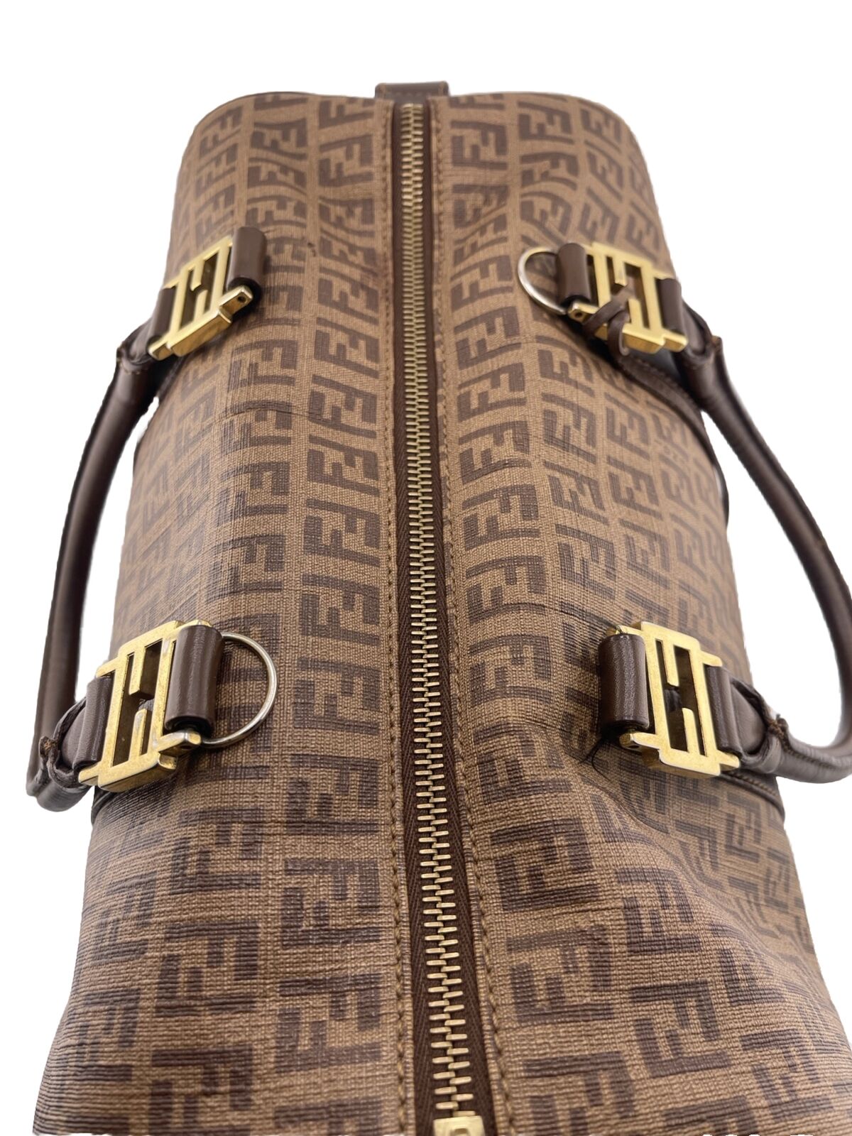 Fendi Brown Vintage Zucchino Forever Bauletto Boston Bag - Image 6
