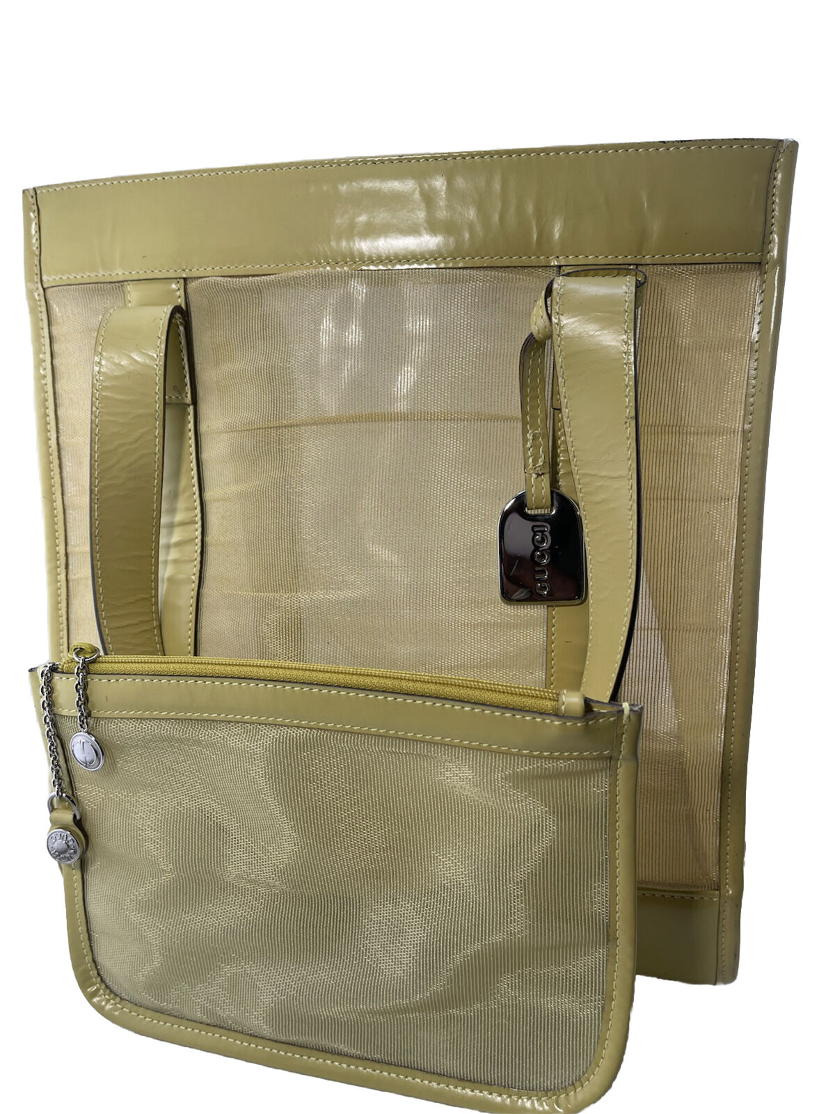 Gucci Vintage Leather Trimmed Mesh Bag With Wristlet - Image 2