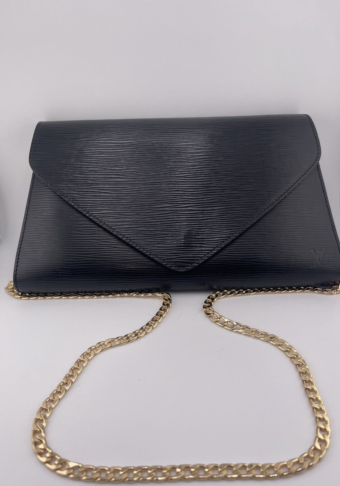 Louis Vuitton Black Epi Leather Art Deco Clutch with nonbranded chain