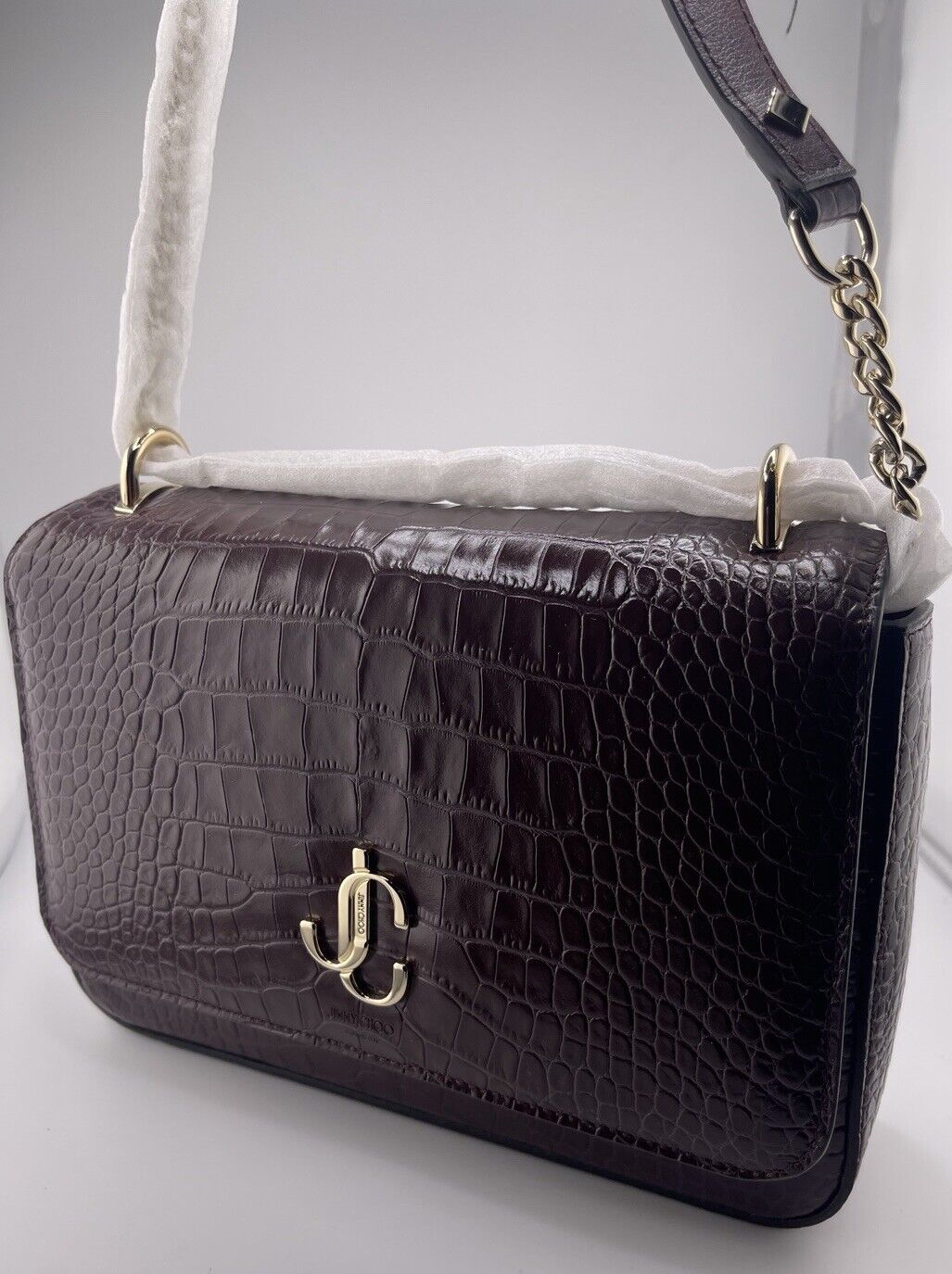 Jimmy Choo JC Slide Chain M Shoulder to Crossbody Bag Bordeaux