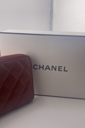 Chanel Maltese Lambskin Long Zip Around Red Wallet EUC