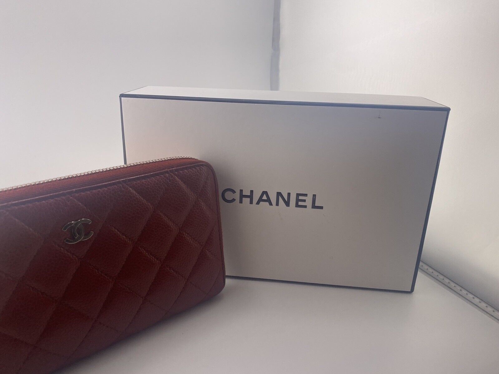 Chanel Maltese Lambskin Long Zip Around Red Wallet EUC