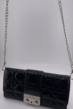 Christian Dior Cannage Quilted Patent Leather Wallet on Chain